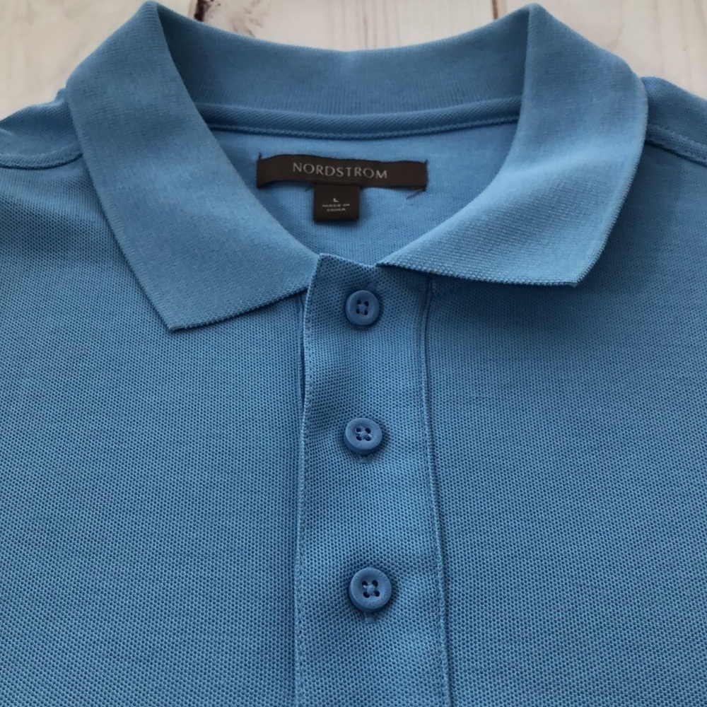 NORDSTROM NEW Blue Short Sleeve 100% Cotton Collared Polo Shirt Men’s Large NWOT - Picture 4 of 14